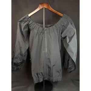 GSTQ Woven Off The Shoulder Top Womens Extra Small Black Beauty Zip Pullover New